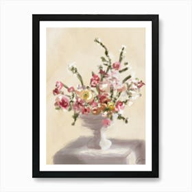 Neutral tones original oil painting - Classic flowers and vintage vibes - into the garden Art Print