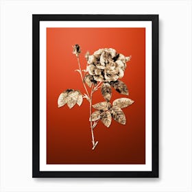 Gold Botanical French Rose on Tomato Red Art Print