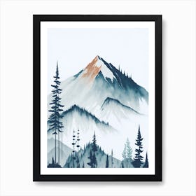Mountain And Forest In Minimalist Watercolor Vertical Composition 83 Art Print