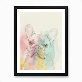French Bulldog Pastel Watercolour Line Drawing 1 Art Print