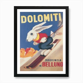Dolomiti Ski Bunny Vintage Ski Poster Art Print