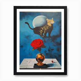 Rose With A Cat 3 Dali Surrealism Style Art Print