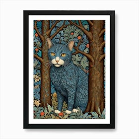 William Morris Blue Cat In The Forest Art Print