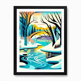 Frozen River Waterscape Midcentury 1 Art Print