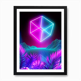 Neon landscape: Synth Cube [synthwave/vaporwave/cyberpunk] — aesthetic retrowave neon poster Art Print