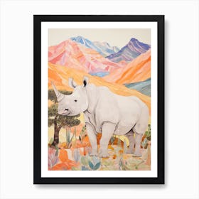 Pencil Style Illustration Of Colourful Rhino 2 Art Print