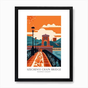 Szechenyi Chain Bridge, Budapest, Hungary, Colourful Travel Poster Art Print