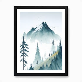 Mountain And Forest In Minimalist Watercolor Vertical Composition 149 Art Print