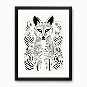 Linocut Fox Abstract Line Illustration 10 Art Print