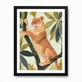 African Lion Climbing A Tree Illustration 4 Art Print