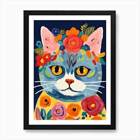 British Shorthair Cat With A Flower Crown Painting Matisse Style 2 Affiche