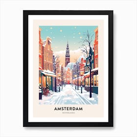 Vintage Winter Travel Poster Amsterdam Netherlands 1 Art Print