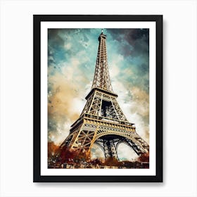 Eiffel Tower Paris France Sketch Drawing Style 11 Art Print