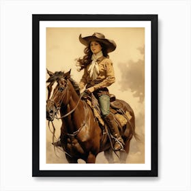 Cowgirl On Horse Vintage Poster 1 Art Print