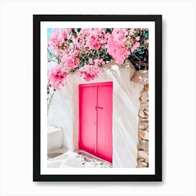 Pink Door In Mykonos Art Print