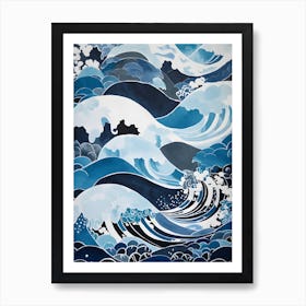 Bright vivid blue ocean waves illustration Art Print