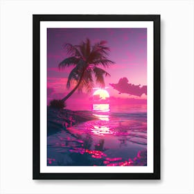 Synthwave Sunset At The Beach 10 Art Print