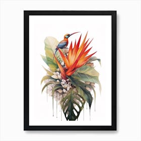 Beehive With Bird Of Paradise Flower Watercolour Illustration 2 Art Print