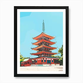 Shitenno Ji Temple Osaka 2 Colourful Illustration Art Print