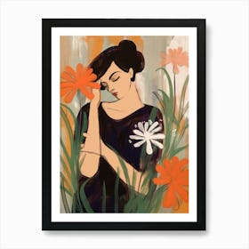 Woman With Autumnal Flowers Agapanthus 2 Art Print