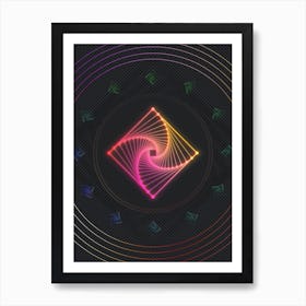 Neon Geometric Glyph Abstract in Pink and Yellow Circle Array on Black n.0165 Art Print