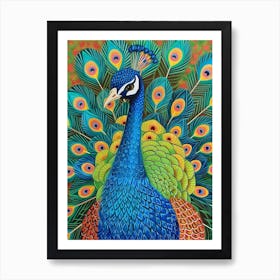 Bright Peacock Portrait 1 Art Print
