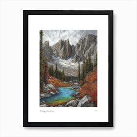 Rocky Mountains Usa Pencil Sketch 3 Watercolour Travel Poster Art Print