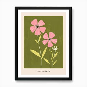 Pink & Green Flax Flower 2 Flower Poster Art Print