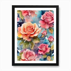 Pink Roses Wallpaper Art Print