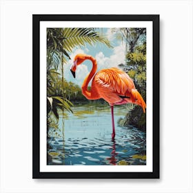 Greater Flamingo Rio Lagartos Yucatan Mexico Tropical Illustration 7 Art Print