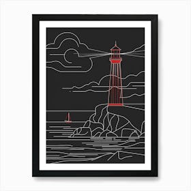 Lighthouse At Night 1 Art Print