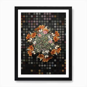 Vintage Rose Corymb Flower Wreath on Dot Bokeh Pattern n.0790 Art Print