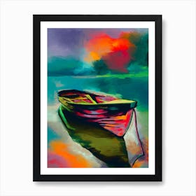 Boat Sunset Oil Painting Art Print