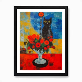 Gladoli With A Cat 1 Surreal Joan Miro Style  Art Print
