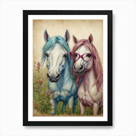 Horses With Glasses Art Print