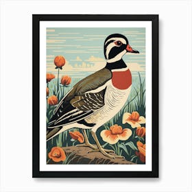 Vintage Bird Linocut Wood Duck 4 Art Print