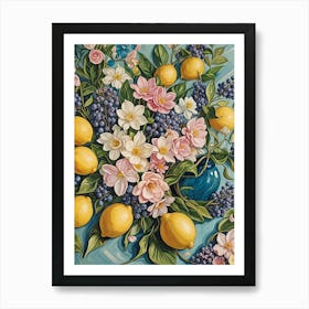 Lemons And Flowers In Pastel Art Print