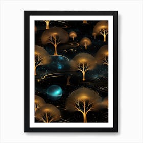 Trees In The Night Sky Art Print