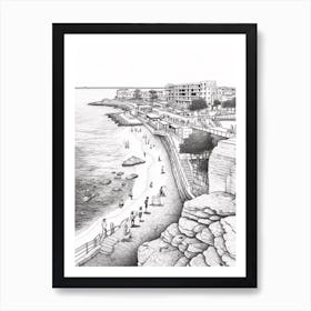 View Of Sydney, Australia Line Art Black And White 9 Art Print