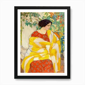 Woman in Yellow Shawl, Vintage Woman Portrait Art Print