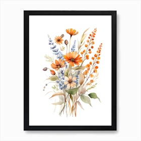 Watercolor flowers bouquet autumn style Art Print