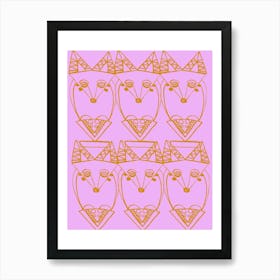 Wolf and Friends- Pink Orange Pattern Art Print