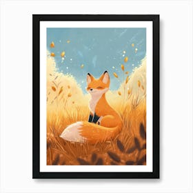 Fox In The Grass,.Generated AI. Art Print Art Print