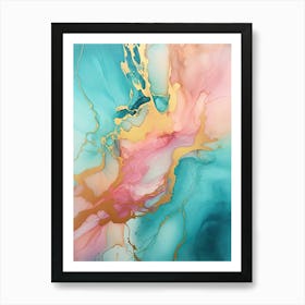 Teal, Pink, Gold Flow Asbtract Painting 1 Art Print