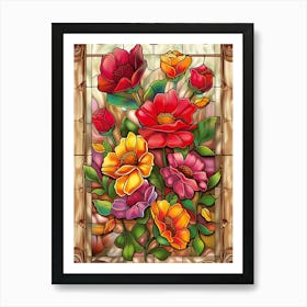 Colorful Stained Glass Flowers 4 Art Print