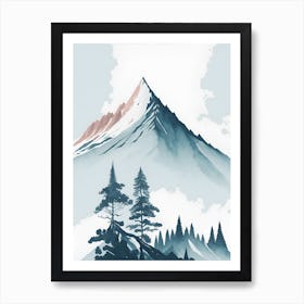 Mountain And Forest In Minimalist Watercolor Vertical Composition 31 Art Print