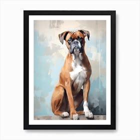 Boxer Dog, Painting In Light Teal And Brown 2 Art Print