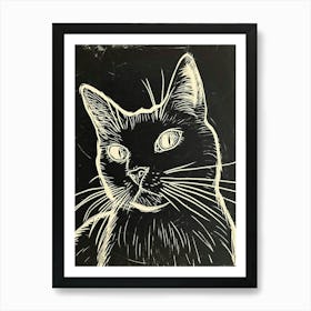 Chartreux Cat Linocut Blockprint 2 Art Print