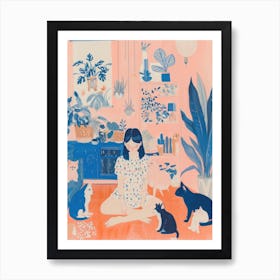 Girl Cat Lover Lo Fi Kawaii Illustration 8 Art Print