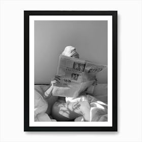 Woman Reading Newspaper In Bed Art Print